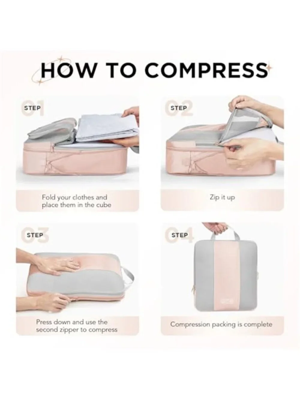 Compression Packing Cubes Travel Organizer Set Luggage Storage Bags 8 Piece